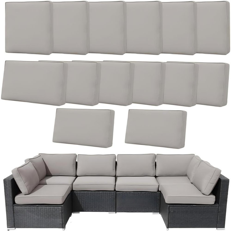 14-Piece Replacement Water-Resistant Zippered Machine Washable Outdoor Slipcovers for 6-Seater Patio Sofa Seat and Back Pillows