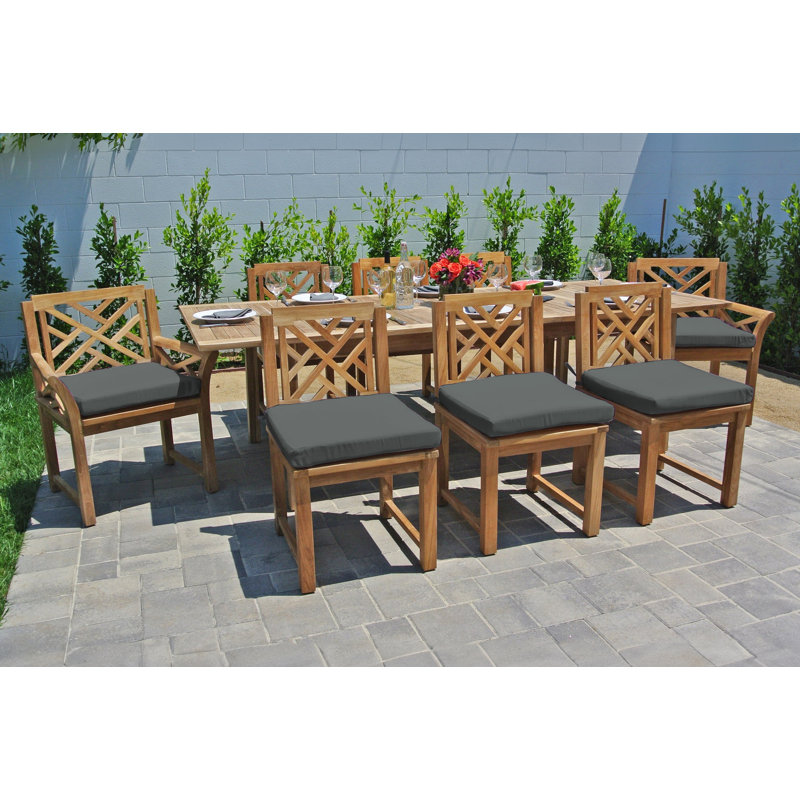 Monterey Outdoor 9 - Piece Teak Dining Set with Cushions, Charcoal, Charcoal