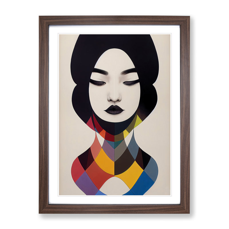 Abstract Coloured Woman No.5 - Wall Art, 34cm H x 25cm W x 2cm D, Walnut Framed