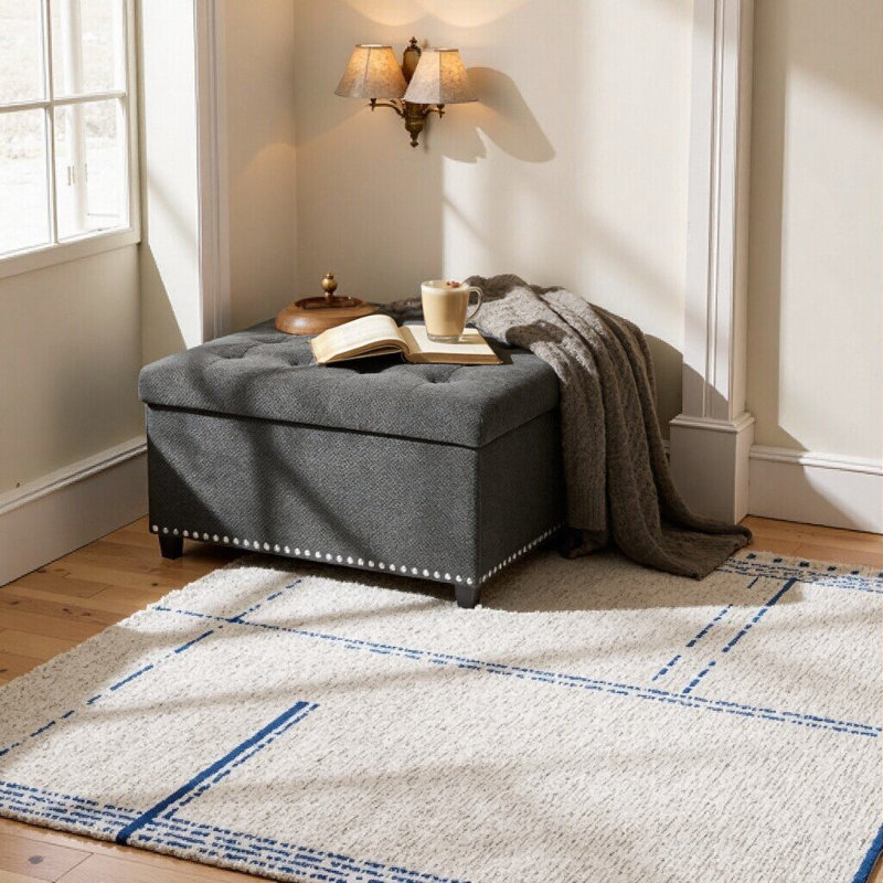 Elegant Dark Grey Tufted Storage Ottoman - Stylish Coffee Table & Hidden Storage for Living Room & Bedroom, DARK GREY