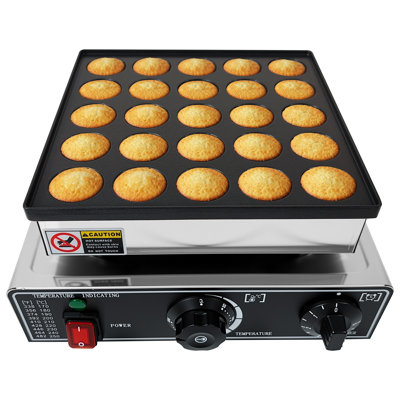 Mini-crêpière commerciale à 25 trous - moule à poffertjes électrique en acier inoxydable 900W - surface antiadhésive, température et minuterie réglables - parfaite pour la maison, le café, la fête, diamètre de 1,57 po, 110 V