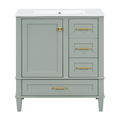 30" Bathroom Vanity, Modern Bathroom Cabinet With Sink Combo Set, Bathroom Storage Cabinet With A Soft Closing Door And 3 Drawers, Solid Wood Frame(Green)