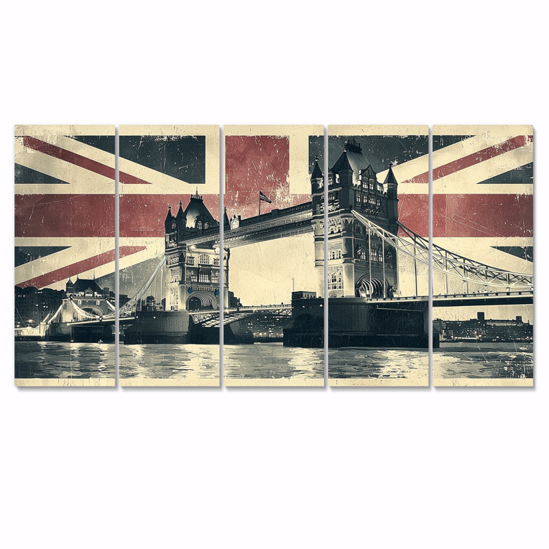 Ladonnia - Angleterre, art mural - décoration murale traditionnelle 5 pièces, H 32 po x l 80 po