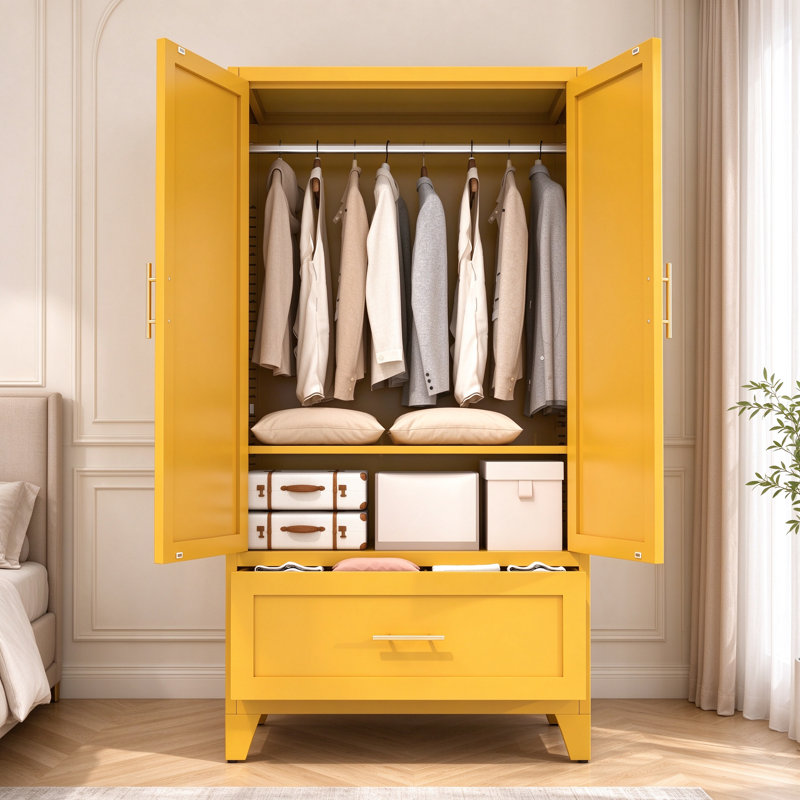 Armoire moderne 60 "à 2 portes avec 1 tiroir, 1 barre de suspension et 1 tablette réglable pour la chambre à coucher
