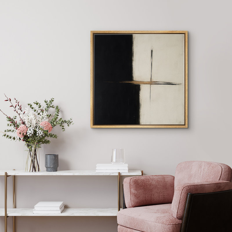 Reproduction d'art sur toile encadrée - œuvre d'art abstraite minimaliste neutre pour le salon, Naturel, H 16 po x l 16 po