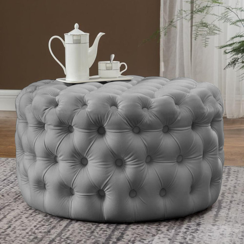 Crookston 75cm Wide Tufted Round Ottoman, Grey