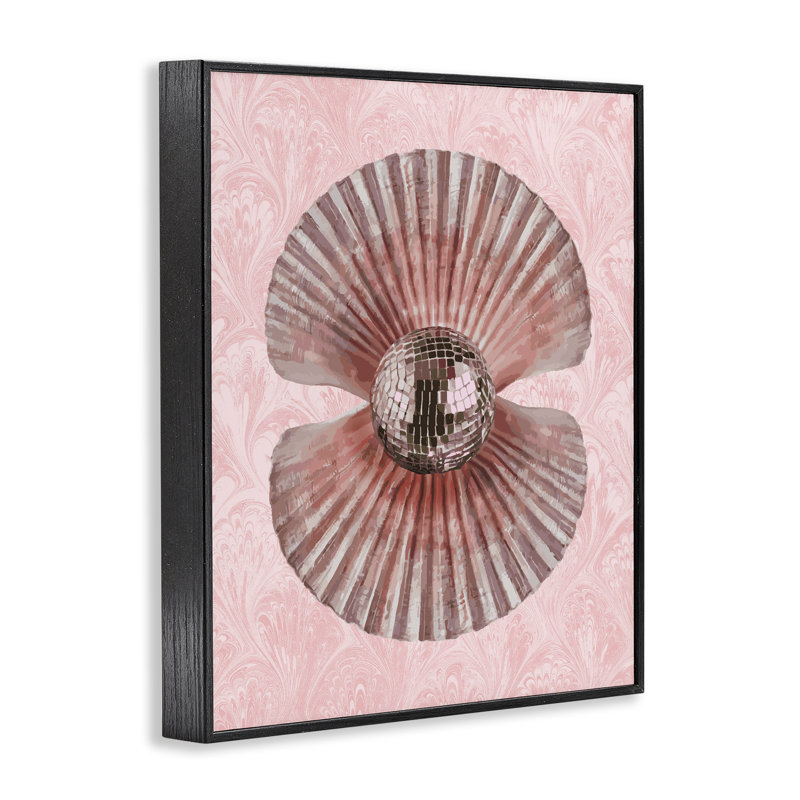 Disco Ball Clam Pearl Framed Giclee, design by Lil' Rue, Midnight Black Framed Giclee, 14" H x 11" W