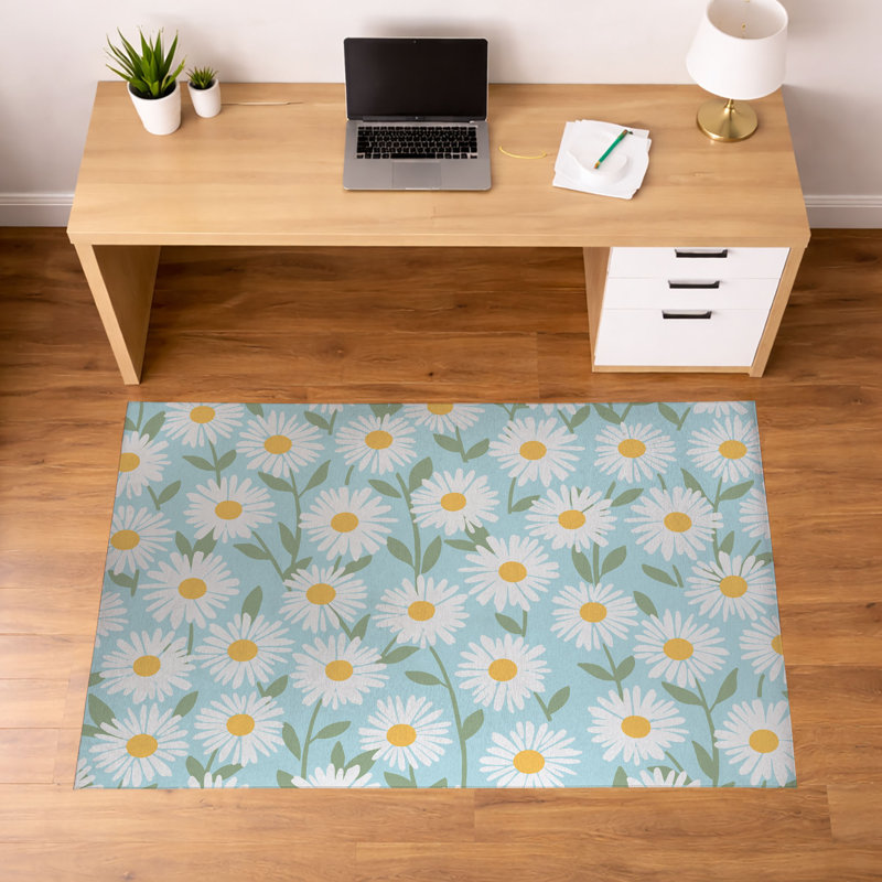 Tapis de bureau léger et doux antidérapant Sweet Daisy, L 36 po x P 24 po, Bleu ciel