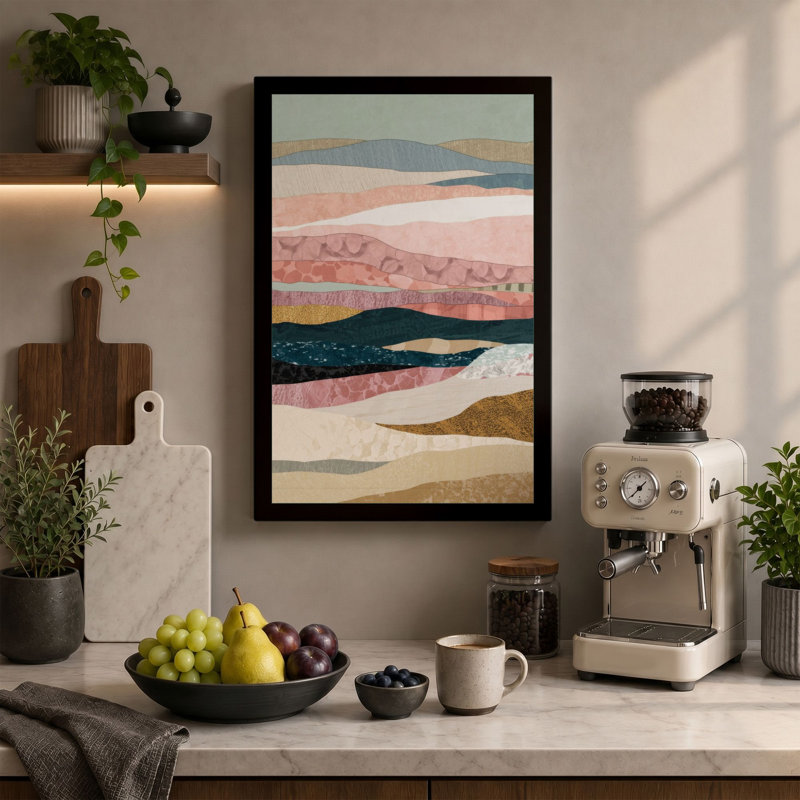 Layered Horizons Minimalist - Wrapped Canvas, 36x24 - 91.4 x 61.0 cm, Terracotta Border