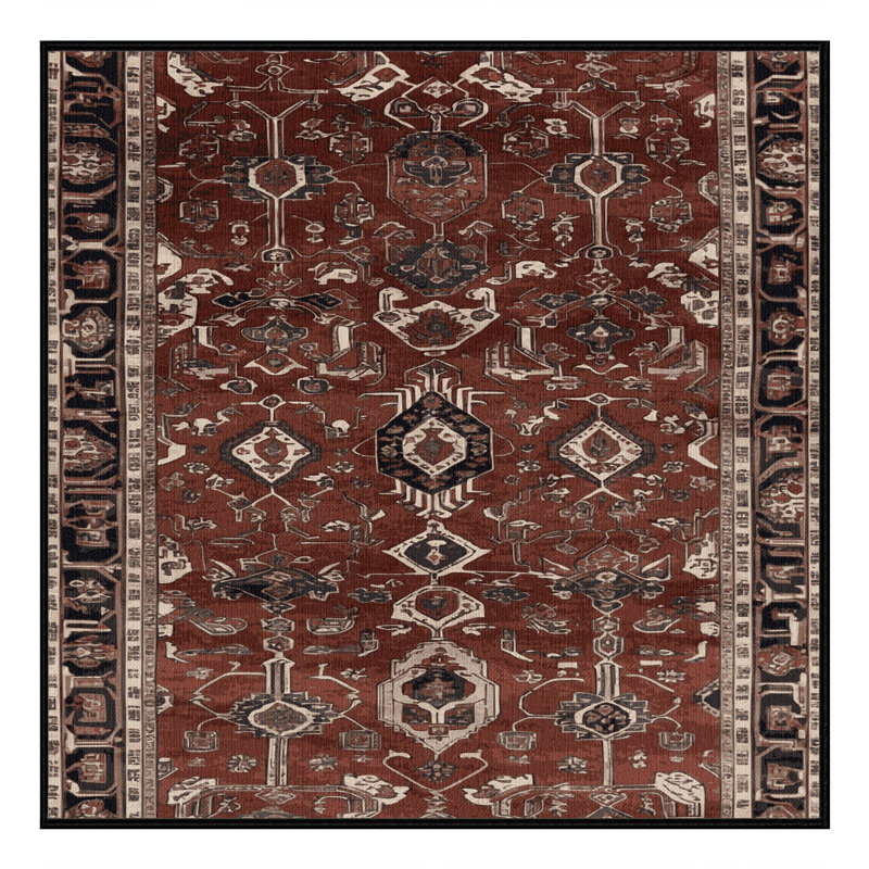 Tapis persan noir lavable à la machine, Carré 8 pi
