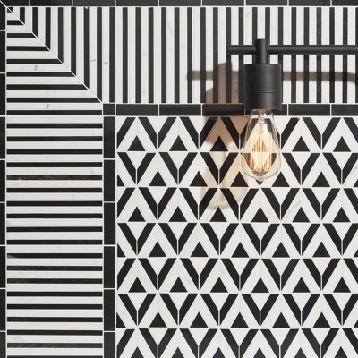 Florey Linear Corner 7.87 in. x 7.87 in. Polished Marble Floor and Wall Mosaic Tile