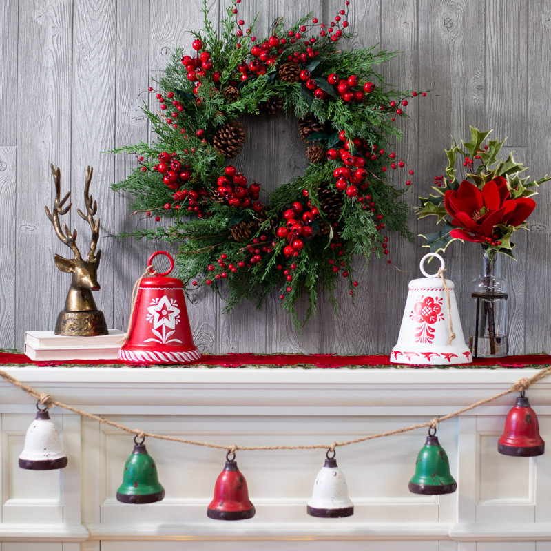 Guirlande de Noël en métal délavé rustique en forme de cloche