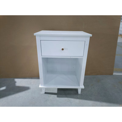 26.77''H Wooden Nightstand With One Drawer One Shelf For Kids, Adults, White+Golden Handle