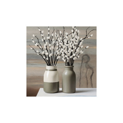 Branches de saule dans des vases, cadre en bois intégré, 16 x 16