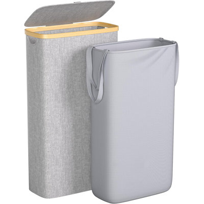 Slim Laundry Hamper, 60L Waterproof Narrow Laundry Basket With Lid And Removable Bag, Collapsible Tall Clothes Hamper With Handles For Clothes Toys In Dorm Bedroom Bathroom