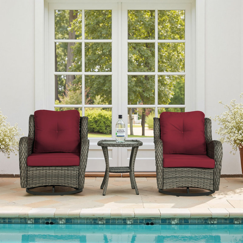 Mapleview Outdoor All-Weather 2-Person Wicker Conversation Set with Cushions for Patio, Porch, Garden, Brown, Red