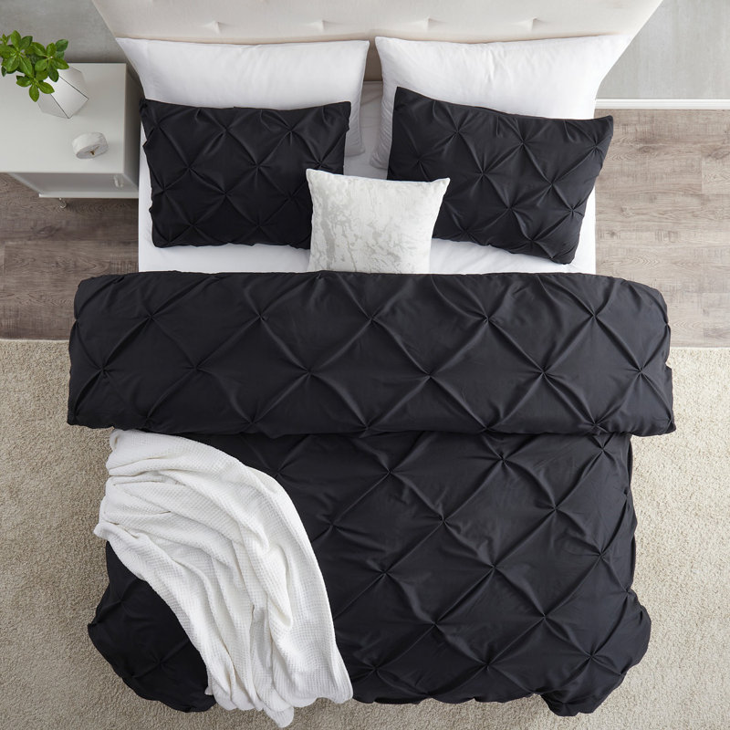 Housse de couette avec insert Pinch Pleat, Housse de couette pour très grand lit + 3 pièces, Noir