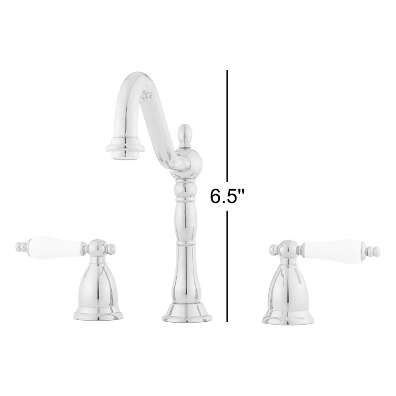 Victorian Widespread Bathroom Faucet with Porcelain Lever Handles, Polished Brass