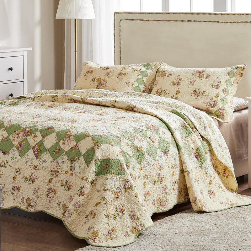 Bliss Cotton Authentic Patchwork Reversible Quilt Set, Twin/Twin XL Quilt + 1 Sham