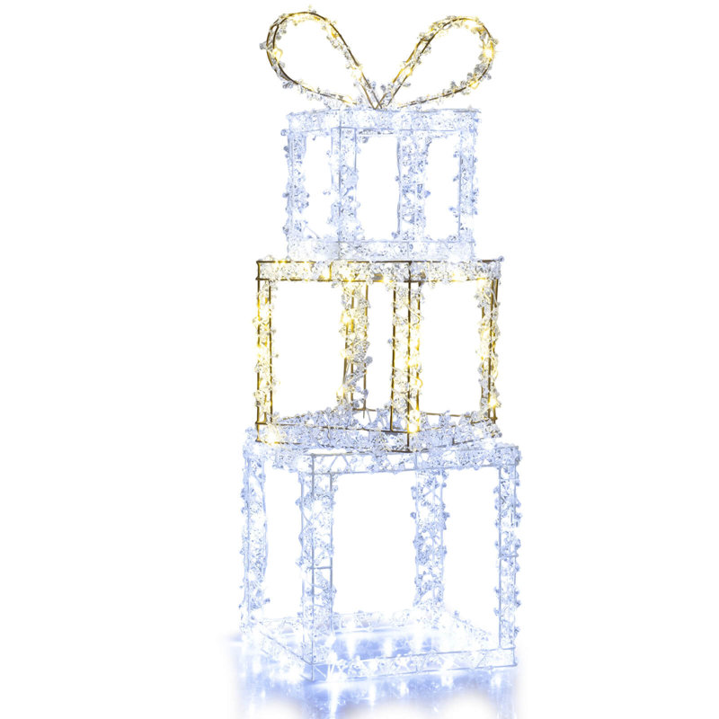 Ensemble de 3 boîtes de lumières de Noël pré-éclairées avec lumières DEL blanc chaud et froid