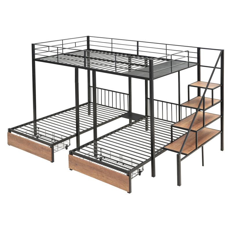 Lit superposé triple moderne en métal compact pour enfants et invités
