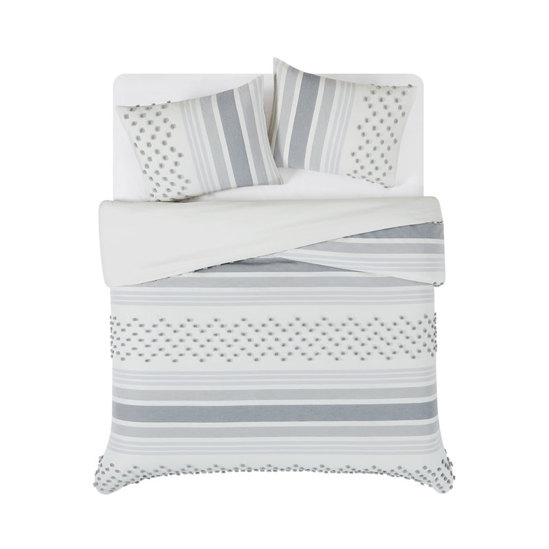 Ensemble de housse de couette en microfibre 3 pièces , Housse de couette pour grand lit + 2 taies décora, gris