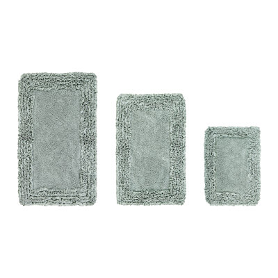 Ensemble de tapis pour salle de bain 100% coton 1775 g / m² 3 pièces Courson, certifié OEKO-TEX®, envers en latex antidérapant, motif de volants touffetés moelleux, super absorbant, tapis de salle de bain lavables à la machine, sauge