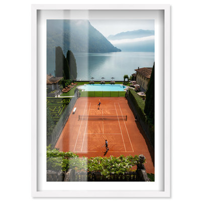Lakeside Tennis Shadowbox Print Travel Art Prints by Notoriart, White Frame, 17 x 25