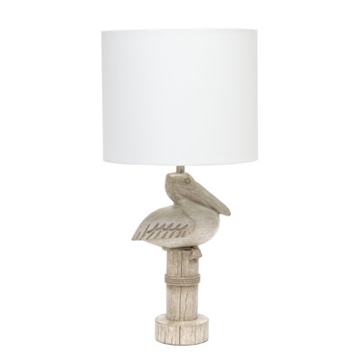Lampe de table rustique pélican Cove, brun clair, abat-jour blanc, H 17,25 po