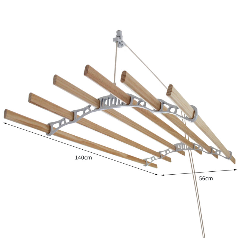Wood Wall-Mounted Drying Rack, 14cm H x 140cm W x 56cm D