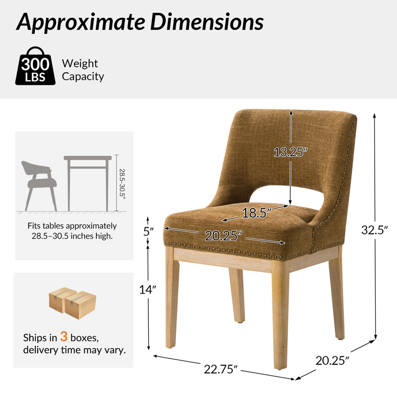 Chaise de salle à manger rembourrée avec dossier ouvert Kallas, 6, Caramel
