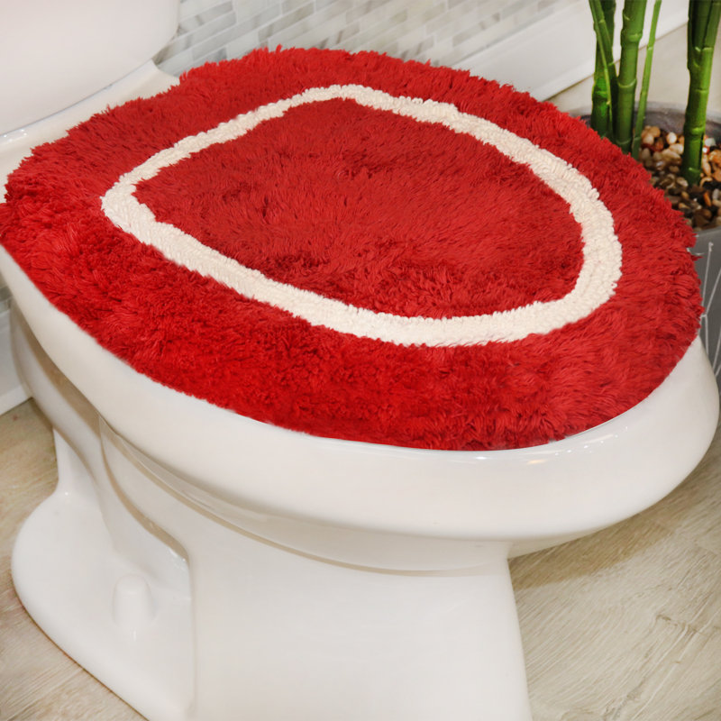 Dobrinka Bath Rug Plush 100% Cotton Mat, Unique Design, Absorbent, Quick Dry, Red, 18"x18"(Lid Cover)
