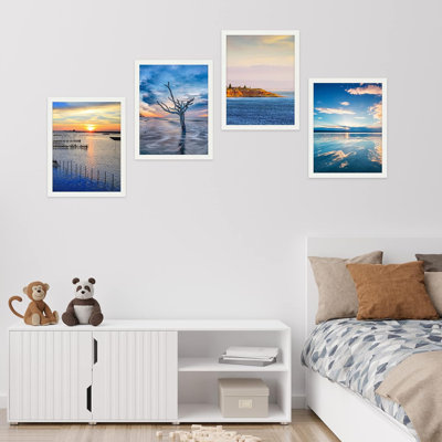 «Vibrant Ocean Cloud Sky Reflection Îles», ensemble de 4 décorations murales colorées, impression encadrée sur papier, 4 pièces