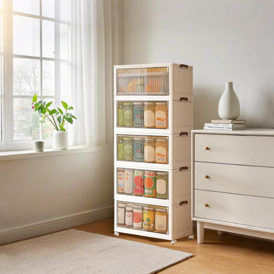 Bacs de rangement en plastique avec couvercle, contenants de rangement empilables avec roues et portes magnétiques