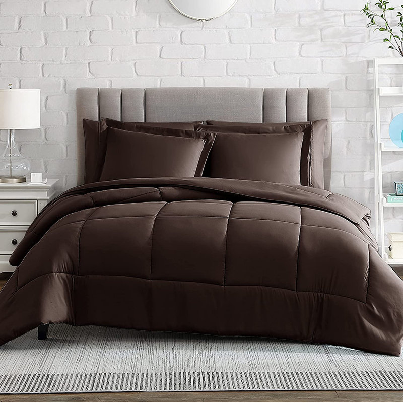 Box Stitch Comforter, Twin Comforter + 1 Standard Sham, Chocolate Brown
