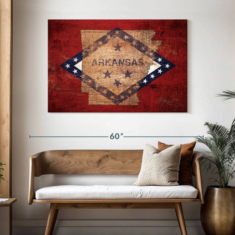" State Map Over Arkansas Flag " by Echoes Of America, 32" H x 48" W x 1.25" D