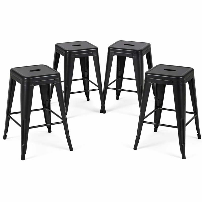 Tabouret à hauteur de comptoir 24 po, ensemble de 4 tabourets de bar en métal sans dossier, empilable, amovible et facile à assembler, pour économiser de l'espace pour un îlot de cuisine / bar / café / salle à manger