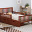 Lit simple, noyer, lit plateforme, garde-corps, tiroirs de rangement, conception de chambre simple et élégante, matériau solide léger, 8 lattes de bois, option de mobilier à utilisation d'espace