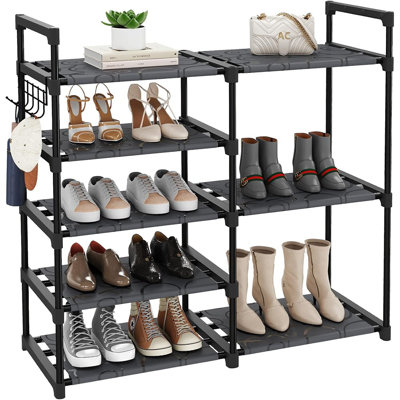 Étagère à chaussures Black Tubes, support à chaussures, étagère en tissu Oxford à 5 niveaux, assemblage facile, robuste et durable, peut supporter jusqu'à 30 lb