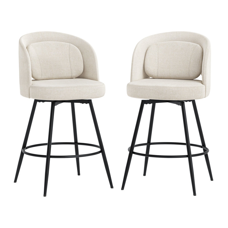 Tabouret de comptoir pivotant H 26 po avec structure en métal, Couleur lin / chenille, 2