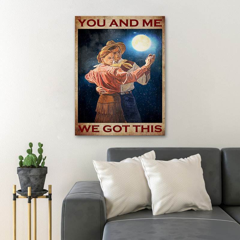 Couple dansant sous le clair de lune - Toile tendue avec la galerie «You and me, we Got this», H 20 po x l 16 po x P 2 po
