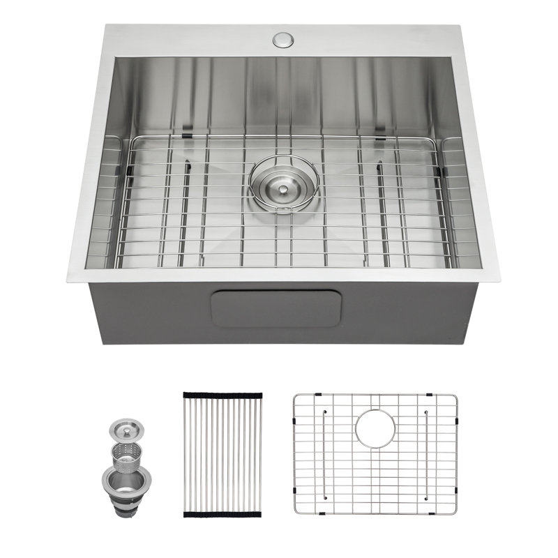 Évier de cuisine en acier inoxydable 25 po x 22 po x 12 po à cuve simple encastrable 16 jauges