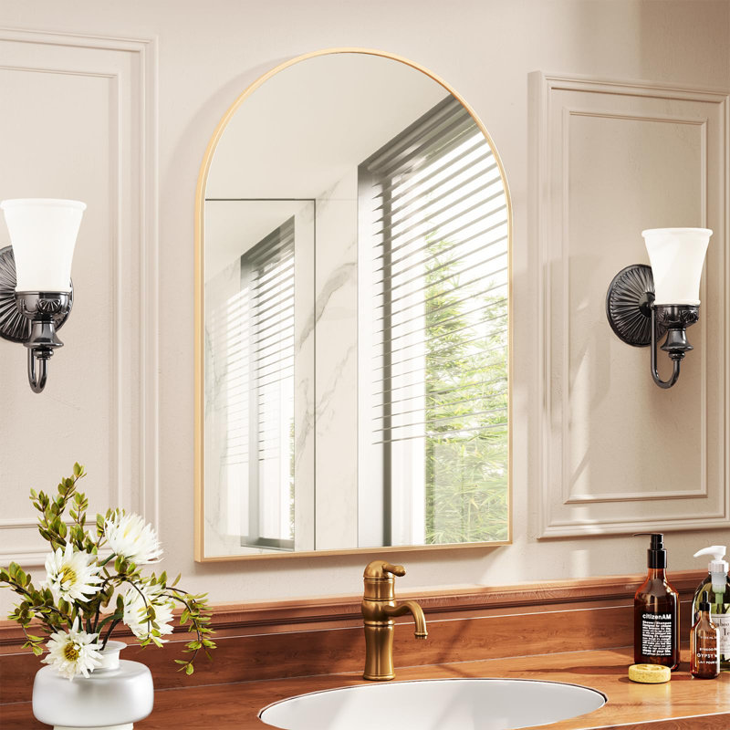 Bogen Wall Mirror Bathroom Mirror, 66 X 96 Cm, Decorative Wall Mirror, Arch Semicircular Makeup Mirror, Tempered Glass With Aluminium Frame For Bathroom, Hallway, Living Room, Bedroom