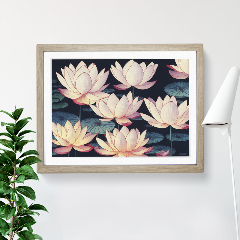 Marvellous Lotus Flowers - Framed Print, 25cm H x 34cm W x 2cm D, Oak