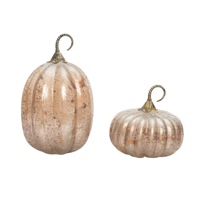Ensemble de 2 citrouilles à récolte orange de 11,5 po Gracie Oaks Glass