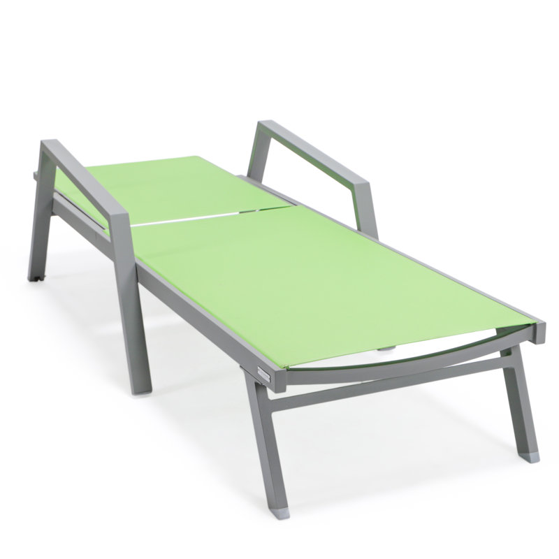 Outdoor Patio Reclining Chaise Lounge with Wheels, Powder-Coated Aluminum Frame and Breathable Sling Mesh, Adjustable Backrest for Poolside and Deck Use