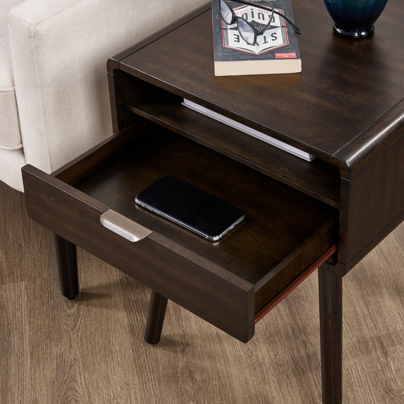 Table de bout à 1 tiroir avec tablette Kays No Tools , Moka foncé moka