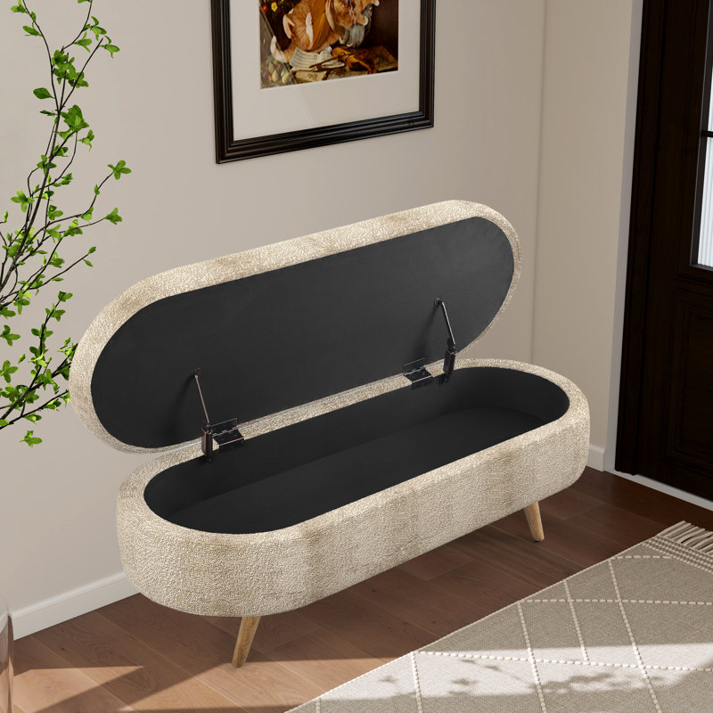 43.48" W Upholstered Flip Top Storage Bench With Solid Wood Legs, Brown