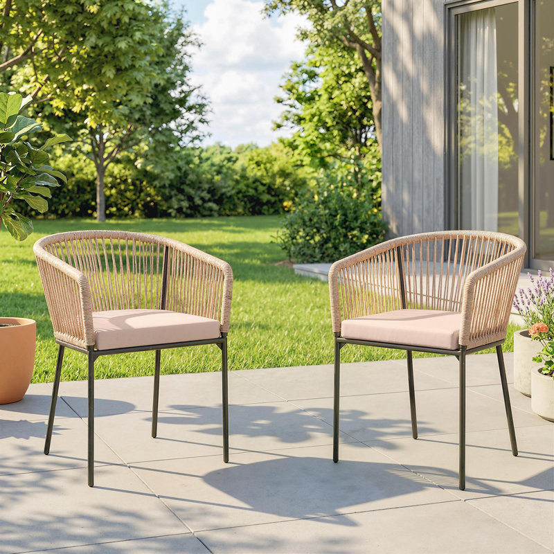 Outsunny Garden Chairs Set of 2, Rattan Dining Chairs with Cushions