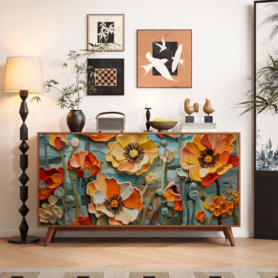 Abstract Oil Painting Floral Living Room Cabinet